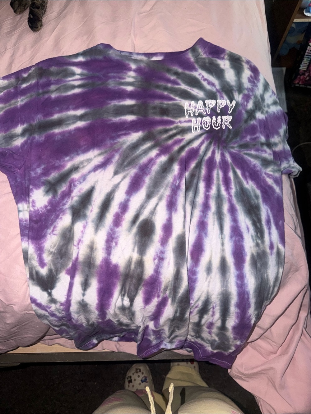 Tie-Dye 'Happy Hour' Graphic Tee - Purple, Black & White